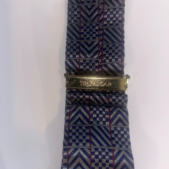 Vtg Trafalgar Suspenders Navy Blue Y Back Button On Braces Brass Tone England - Picture 4 of 6